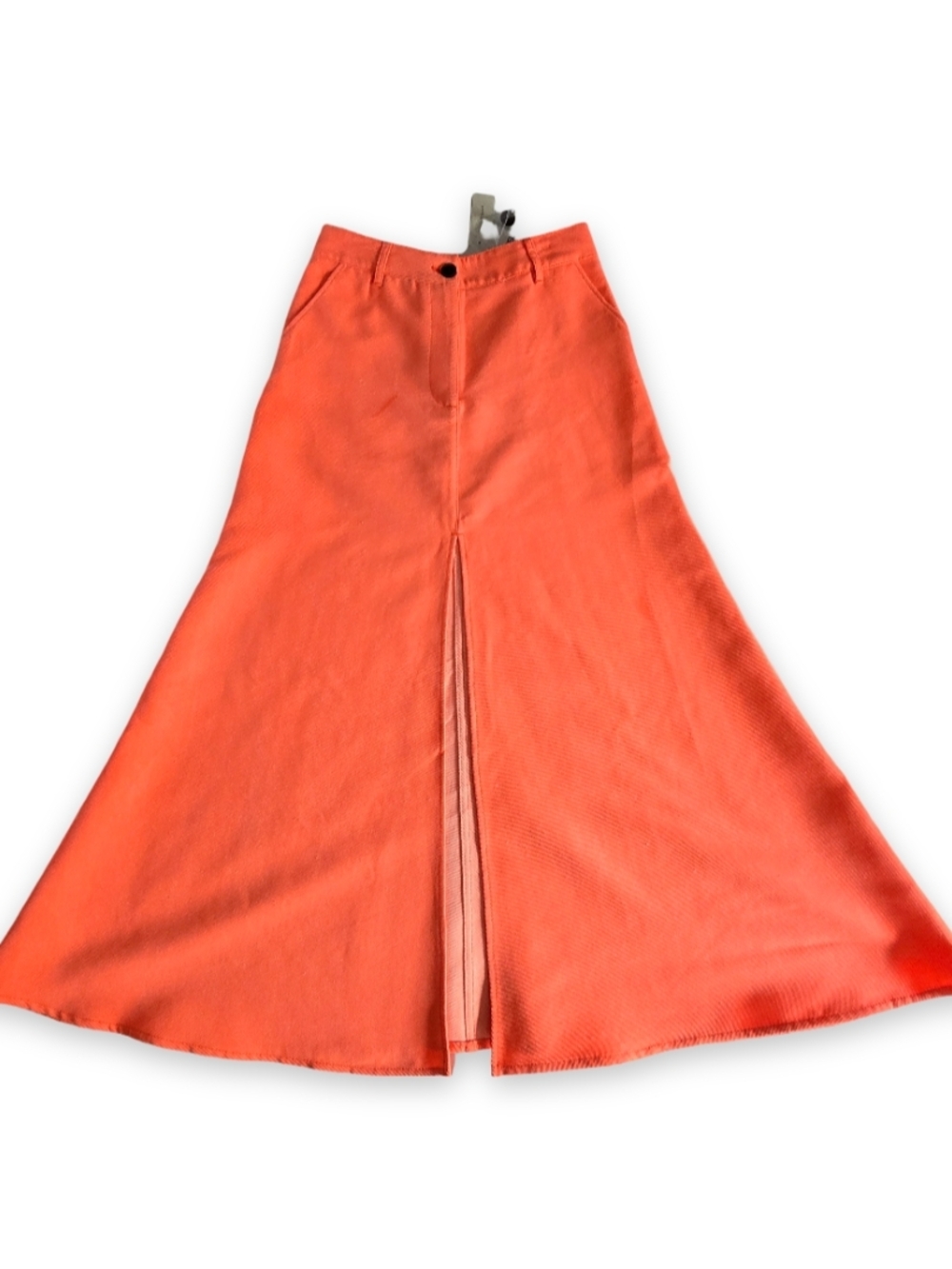 NWT Essentiel Antwerp Coral Orange Flared Midi Skirt Front Slit A-Line Size 4 - Picture 3 of 8